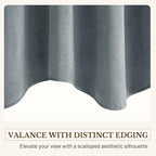 Stone Blue Velvet Window Valance Scalloped 52x18 Inch 1 Panel | Soft Wavy Blue Scalloped Curtains for Small Windows, Modern Window Treatment for Bathroom, Laundry, RV