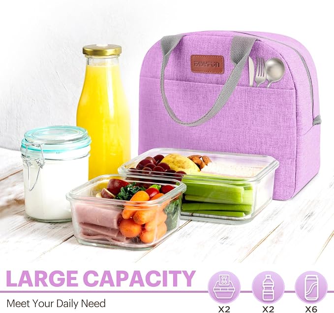Lunch Bag for Women & Men Adult Insulated Lunch Box, Small Leakproof Cooler Food Lunch Containers Reusable High Capacity Lunch Tote Bags for Work, Travel, Outdoor (Purple)