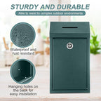 Yaocom Metal Money Box,Dark Green,10.24 x 5.71 x 2.95 Inch,No Lid | Wall Mounted Drop Donation Cash Box for Farm Stand Collection Safe Suggestion Box with Lock Container for Home Office Outdoor