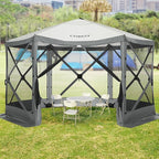 COBIZI 12x12ft Pop up Gazebo on Clearance Screen Canopy Tent for Camping, Camping Outdoor Screened Gazebo with Sidewalls, Portable Hub with Carrying Bag and Ground Stakes, Grey(Upgraded 2.0)