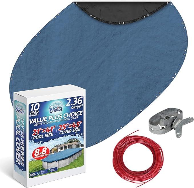 Winter Swimming Pool Cover for 21 ft x 41 ft Aboveground Oval Pool Size, Value Plus Choice Series, Solid Material, Color - Denim Blue, Pool Cover Choice 352141-4CHOICE