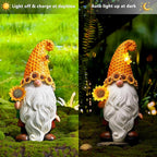 Garden Gnomes Outdoor - Sunflower Gnome Statue with Solar LED Lights for Yard, Patio, Lawn Ornaments - Best Garden Gifts for Mothers Day, Housewarming, Festival