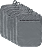 R HORSE 6Pcs Pot Holder with Pocket Grey Cotton Pocket Pot Holder Set for Kitchen Heat Resistant Potholder Terry Cloth Coaster Kitchen Hot Pad Oven Mitts Pads Trivet for Baking Cooking 7''x9''
