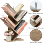 Hoctieon 4 Tier Tree Bookshelf, 4 Shelf Bookcase, Modern Book Storage, Free Standing Tree Bookcase, Utility Organizer Shelves for Home Office, Living Room, Bedroom, Greige