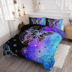 Datura home Black Blue Butterfly Comforter Set for Girls Women,Boho Butterfly Sun and Moon Mandala Printed Bedding Set with 2 Pillowcases(Black Blue Full)