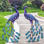 Kircust Purple Peacock Garden Statue and Sculpture, Metal Peacocks Yard Art Lawn Decor, Large Birds Garden Sculptures & Statues for Patio Backyard Pond Home Decoration