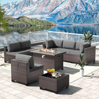 Kullavik 8 Pieces Outdoor Patio Furniture Set with 43" Gas Propane Fire Pit Table PE Wicker Rattan Sectional Sofa Patio Conversation Sets,Grey