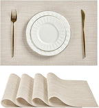 Leetaltree Beige White Placemats Set of 4 - Heat Resistant Non-Slip Place mats for Dining Table, Washable Durable PVC Vinyl Woven Table Mats(Beige White, 4)