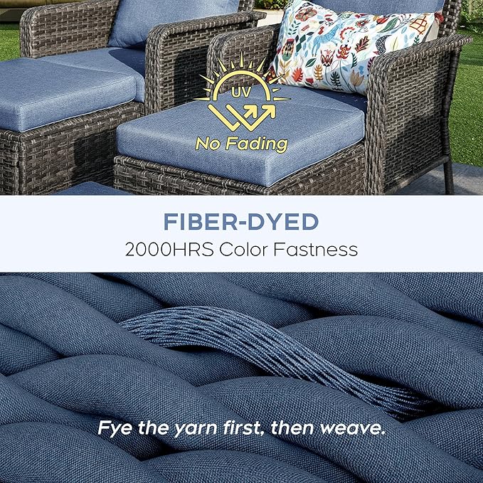 Yechen Patio Conversation Set 9 Seats with 44" Propane Gas Fire Pit Table - 8 Pcs Outdoor Wicker Furniture Set with Lid & Wind Shields - Sectional Sofa Set for Porch,Backyard