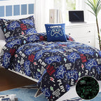 Kids Comforter Set Twin Size for Boys, Glow in The Dark Black Gamer Bedding Set Twin-1 Twin Comforter, 1 Decor Pillow, 1 Pillow Sham
