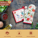 Maison d' Hermine 100% Cotton Oven Mitt & Pot Holder Set (7.5"x13" & 8"x8") | Heat Resistant BBQ Cooking Gloves with Loop Baking Grilling Kitchen Hotel Home Farmhouse Thanksgiving Christmas - Chromo