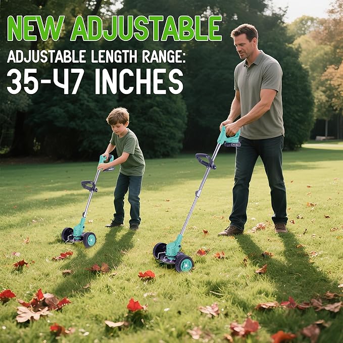 Weed Wacker Cordless Adjustable Weed Eaters 3 in 1 Electric String Trimmer Lawn with Two Battery with Charger Comes with Multiple Blades for Yard,Green,Garden(Sky Blue)