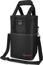 Opux 4 Bottle Insulated Wine Cooler Bag - Leakproof Padded Portable Wine Bottle Carrier for Travel Picnic BYOB Gift (Black)
