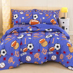 Mooreeke Bed in a Bag for Kids Boys Teens, 8 Pieces Full Size Comforter Bed Set with Shams, Sheet Set and Decorative Toy Pillow, Balls Blue Super Soft Microfiber Kids Comforter Bedding Set