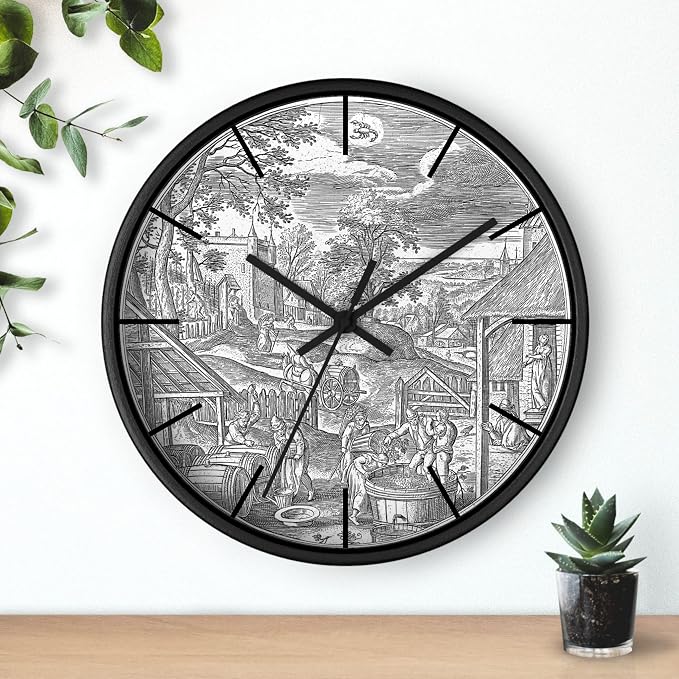 Mozingo ~ Wine Clock for Kitchen Bar Wall It's Wine O'clock Silent Time Gift Home Decor Made In USA, 10" (Hour Marks - Lines, Clock Frame Color - Black, Wine Theme #06)