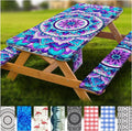 Fitted Picnic Table Cover with Bench Covers Vinyl Waterproof Elastic Edges Fitted Rectangle Tables Patio Tablecloth Camping Gear and Essentials Rv Accessories Road Trip Supplies Car Travel Must Haves