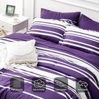 Bedsure Bed in a Bag Queen Size 7-Piece Purple White Striped Bedding Comforter Sets All Season Bed Set, 2 Pillow Shams, Flat Sheet, Fitted Sheet and 2 Pillowcases