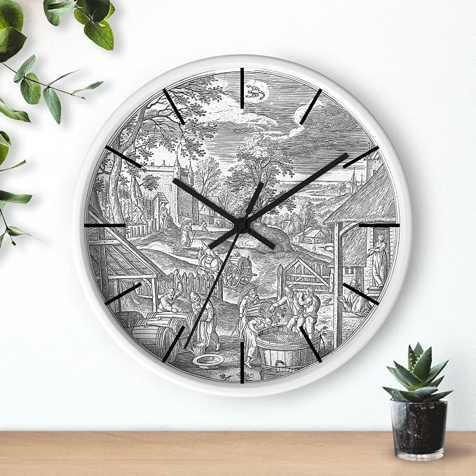Mozingo ~ Wine Clock for Kitchen Bar Wall It's Wine O'clock Silent Time Gift Home Decor Made In USA, 10" (Hour Marks - Lines, Clock Frame Color - White, Wine Theme #06)