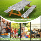 Fitted Picnic Table Cover with Bench Covers Vinyl Waterproof Elastic Edges Fitted Rectangle Tables Patio Tablecloth Camping Gear and Essentials Rv Accessories Road Trip Supplies Car Travel Must Haves