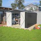 Favfurish Outdoor Storage Shed 10×12 FT,Metal Waterproof Tool Sheds with Lock and Key,Heavy-Duty Sheds Unit W/Doors and Vents,Galvanized Steel Garden House for Storing Bicycles,Barbeques,Black