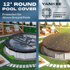 Yankee Diamond Series Pool Covers for Above Ground Pools | All-Weather, Windproof, Light 12ft Round Pool Cover w/ 4 Screw-In Pegs, 4 Ropes | 3 Mounting Methods, Strong Fastenings for Triple Protection