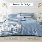 Bedsure Full Size Bed Sets 7 Pieces - Blue Striped Beddubg All Season Comforter Set, Bed in a Bag with 1 Comforter, 2 Sheets, 2 Pillowcases & 2 Shams