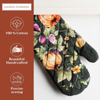 Maison d'Hermine Oven Gloves 100% Cotton Oven Mitt (7" x 13", Pack of 1) | With Loop Heat Resistant BBQ Cooking Gloves Kitchen Handling Hot Pans Thanksgiving Christmas - Pumpkin Garden - Dark Green