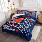 Datura home Basketball Comforter Sets for Boys Kids,Orange Blue Theme Basketball Championship American Style,Duvet 3Pcs in Quilt Sets with 1 Comforter and 2 Pillowcases(Orange Twin)