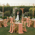 MDS Pack of 5 | Peach | 10ft Chiffon Table Runner 29x120 Inches Long Romantic Rustic Sheer Gauze Runner for Wedding Bridal Shower Birthday Banquets Engagement Spring Easter Boho Decorations