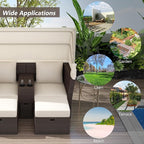2-Seater Outdoor Patio Convertible Sunbed, All Weather Rattan Double Daybed Couch Foldable Awning, Cushions and Storage Boxes, Loveseat Sofa Set for Garden, Poolside, Balcony, Ab-Beige