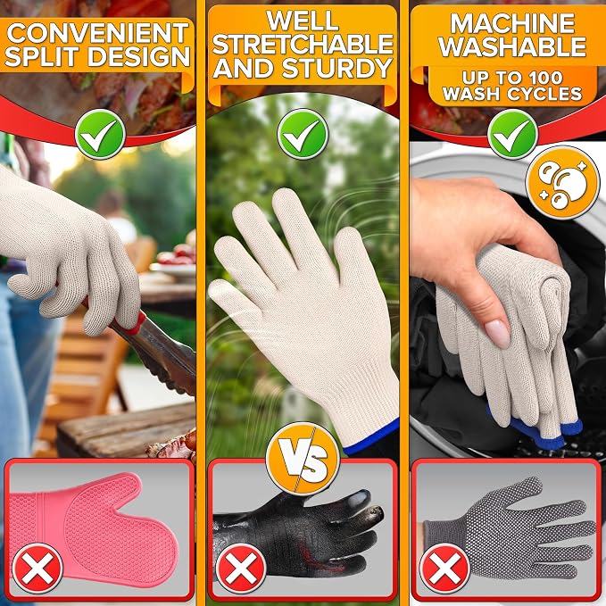 Heat-Resistant Cooking Gloves for Indoor and Outdoor Use - Gloves for Cooking, Baking, Pot-Holding, Smoker Grill Handling, and So On – Kitchen Gloves with 896 Degree Resistance, White, 10215