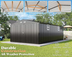 AMERLIFE 13x21x8.4 FT Outdoor Metal Garage Shed, Extra Large Storage Shed with Double Hinged Doors & 4 Windows, Carport for Car, Truck, Bicycle and Equipment Storage, Dark Gray