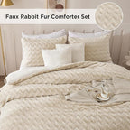 Andency Fleece Beige Comforter Set King, 3 Pieces Fuzzy Plush Faux Fur Bedding Comforter, Fluffy Shaggy Warm Sherpa Bed Set for Winter (104x90Inch Comforter)