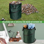 Wakeman Outdoor Trash Can - 46-Gallon Collapsible Garbage Can with 3 Stakes - Pop Up Trash Bin for Camping, Storage, or Yard Waste Outdoors (Green)