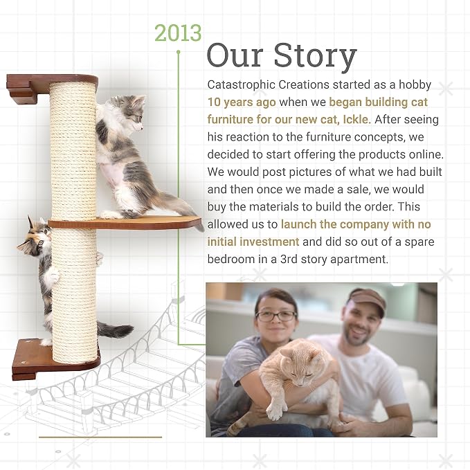 CatastrophiCreations Cat Wall Mounted Play Cat Condo, Bamboo Frame, Modular Design, Sisal Pole, Hammock, 18" and 34" Sections