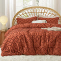 Bedsure Queen Comforter Set - Terracotta Comforter, Boho Tufted Shabby Chic Bedding Comforter Set, 3 Pieces Vintage Farmhouse Bed Set for All Seasons, Fluffy Soft Bedding Set with 2 Pillow Shams
