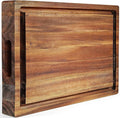 XL Acacia Wood Cutting Board (20x15x1.5in) and Wooden Butcher Block, Chopping Board-Reversible Multipurpose For Meat, Cheese Board, Vegetables, Bread with Juice Groove, Cracker Holder & Inner Handles