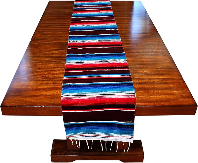 Genuine Mexican Table Runner Saltillo Serape Colorful Striped Sarape Made in Mexico Sold in Different Packs (1, Burgundy)
