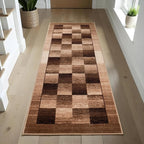 Superior Indoor Non-Slip Runner Rug, Rustic Floor Decor, Color Block Rug for Living Room, Bedroom, Office, Kitchen, Dining, Washable Rugs, Foam Back, Lockwood Collection, 2' 7" x 8', Chocolate