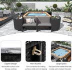 Outdoor Spa Surround Set Patio Furniture with Storage Space, Wood Seatings and Waterproof Cushions, Quadrilateral Rattan Sectional Sofa, for Backyard Deck Poolside, Onesize, Grey
