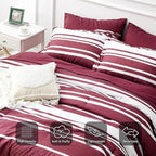 Bedsure Bed in a Bag Queen Size 7-Piece Burgundy White Striped Bedding Comforter Sets All Season Bed Set, 2 Pillow Shams, Flat Sheet, Fitted Sheet and 2 Pillowcases