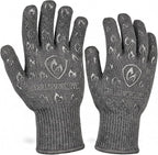Oven Gloves with Fingers - 932°F Extreme Heat Proof and Cut Resistant Mitts for Kitchen, BBQ, Grill, Baking, Fire Pit - EN407 Certified with Non-Slip Silicone Grip and Cotton Lined for Comfort