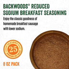 LEM Products Backwoods Reduced Sodium Breakfast Sausage Seasoning, 8 oz | Pre-Measured Seasoning for Wild Game and Domestic Meat, Seasons Up to 25 Pounds of Meat for Homemade Patties and Sausages