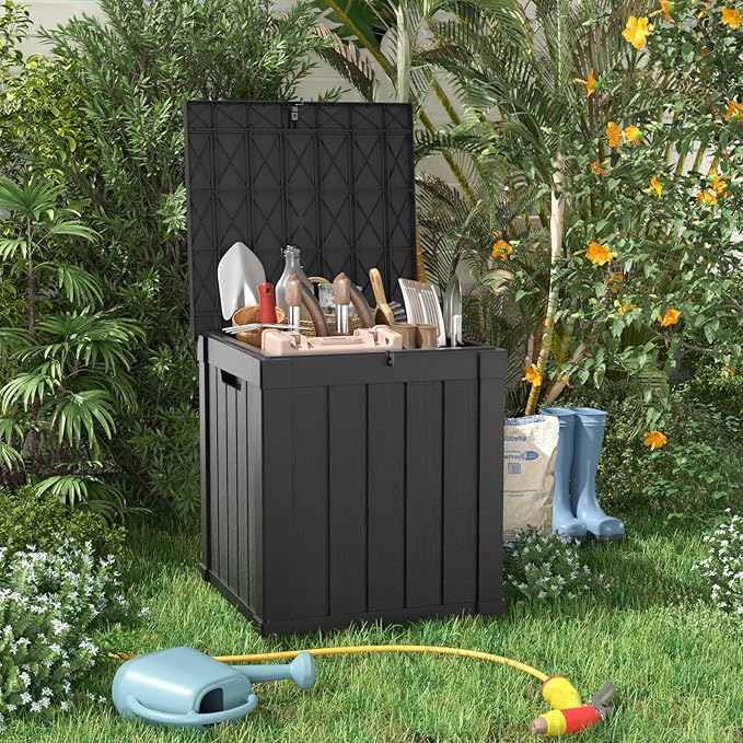 50 GallonOutdoor Storage Box,Resin Deck Boxes Waterproof, IndoorOutdoor Bin for Package Delivery, Patio Cushions, Gardening Tools, Lockable, UV Resistant