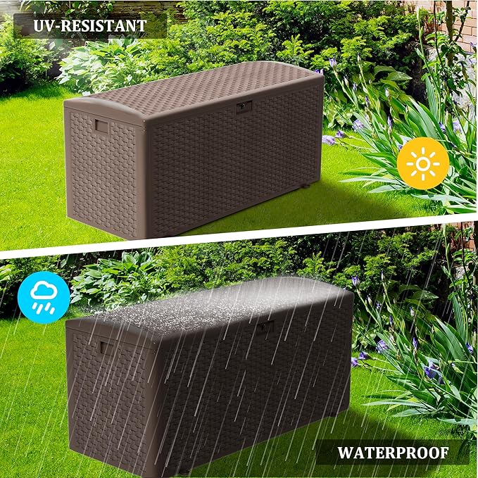 180GAL PRO Brown Blow - Molded Outdoor Deck Box with Lock Hole- Waterproof, SGS - Certified UV Resistance, Professional - Grade Storage for Garden Machinery and Large - Scale Outdoor Equipment