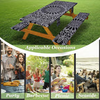 Picnic Table Cover with Bench Covers Vinyl Elastic Edges Fitted Rectangle Tables Seat Waterproof 3-Piece 96X30in Set Outdoor Rectangular Folding Backing Tablecloth Camping Over Size BlackMandala