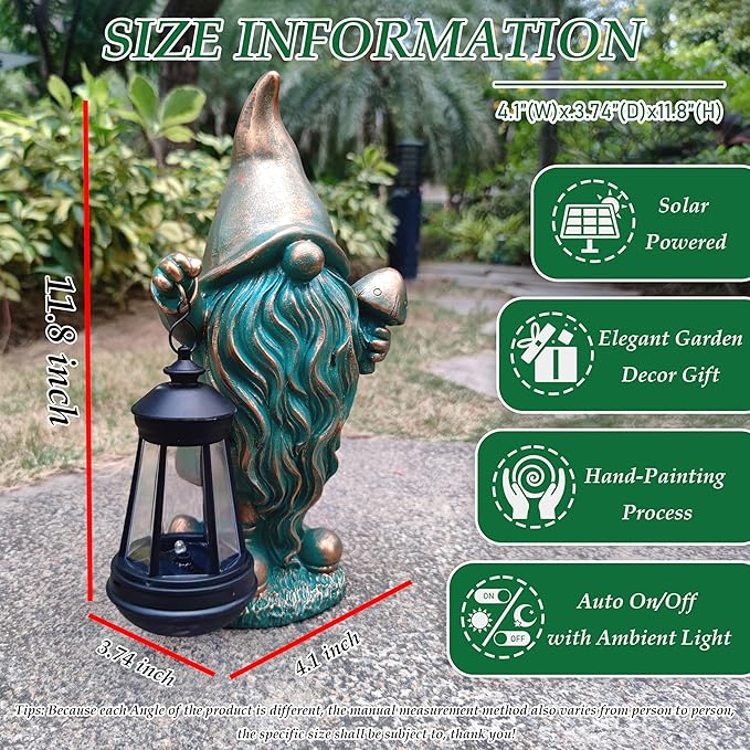 Gnomes Garden Statue Outdoor Décor with Solar Lights Lantern,Gnome Solar Light Figurines Outside Decorations for Yard，Lawn Patio, Balcony, Unique Housewarming Gifts
