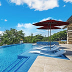 Midtown Umbrellas Push Pop Sunbrella Umbrella 8 Feet Outdoor Umbrella in Burgundy Acrylic Fabric - Patio, Backyard, Garden, Picnic Table & Pool - Black Pole