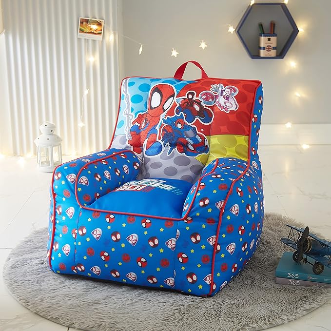 Idea Nuova Marvel Spidey & His Amazing Friends Toddler Nylon Bean Bag Chair with Piping & Top Carry Handle, NN201537, Large, Spidey & Friends