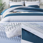 Andency Stripe Comforter Set Queen Size (90x90 Inch), 3 Pieces Navy Patchwork Striped Comforter, Soft Microfiber Down Alternative Comforter Bedding Set with Corner Loops